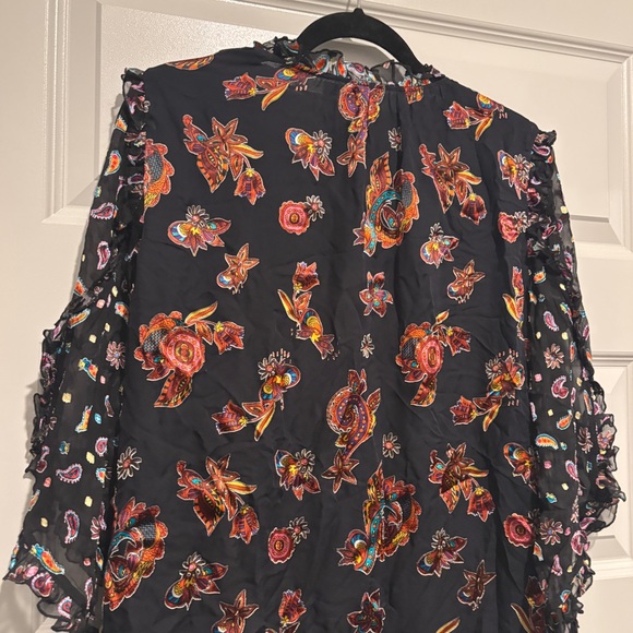 Alice + Olivia Julius Floral Flower Ruffle Dress Silk Black Multicolor Pattern - Picture 8 of 11